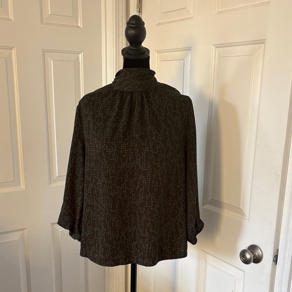 Prologue Dark Chocolate Blouse with Green Leaf Print. - Picture 1 of 12